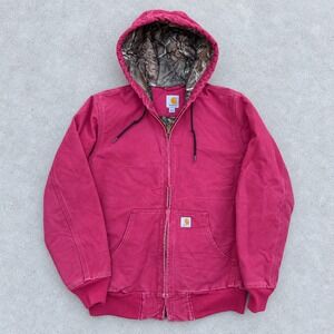 Carhartt Womens Pink Canvas Active Jacket Camo Lined Hood S 4/6 WJ130 PNK